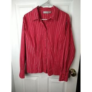 Croft &Barrow Red Silver Metallic Striped Long Sleeve Fitted Blouse. Size L